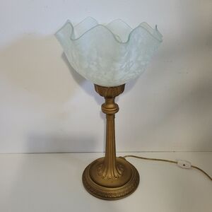 Vintage Table Torch Lamp White Frosted Glass Shade